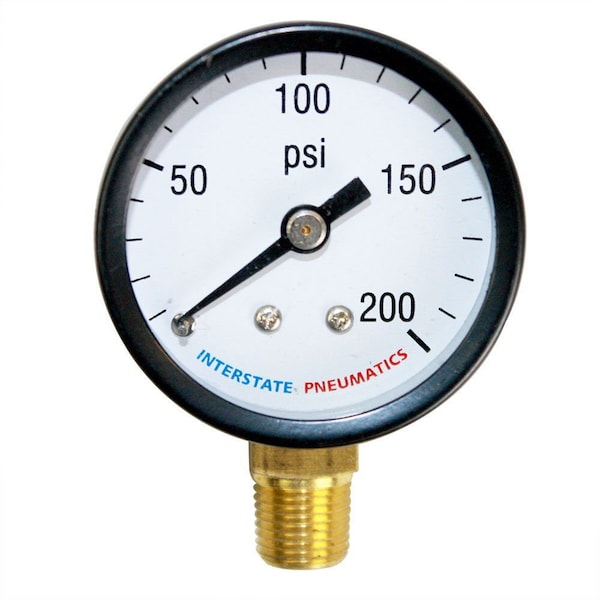 Interstate Pneumatics Pressure Gauge, 0 to 200 PSI psi, 1-1/2 in Dial, 1/8 in NPT Bottom Location G2001-200 - main